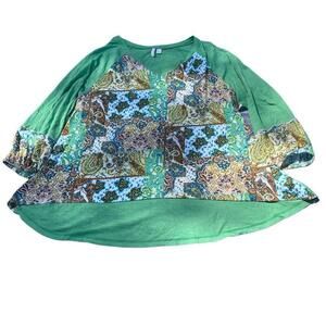 Cato Womens Contrast Top Green Back Patchwork Front Assymetrical Hem Size XL​​​